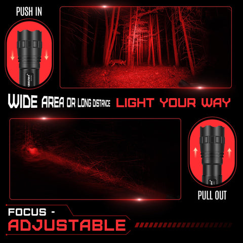DARKBEAM red light flashlight flood mode provides wide coverage for camping.