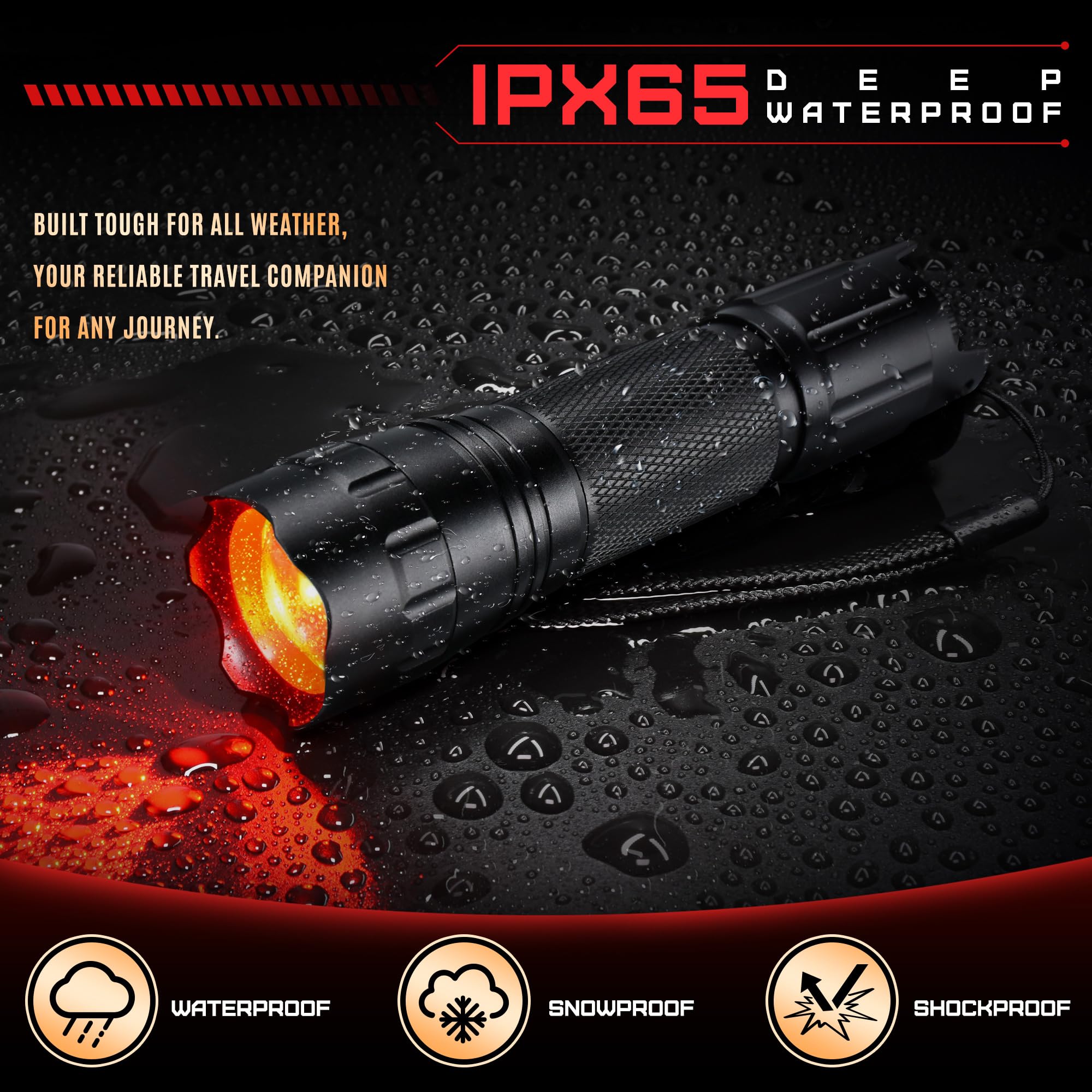 DARKBEAM red light flashlight durable aluminum body in rugged outdoor use.