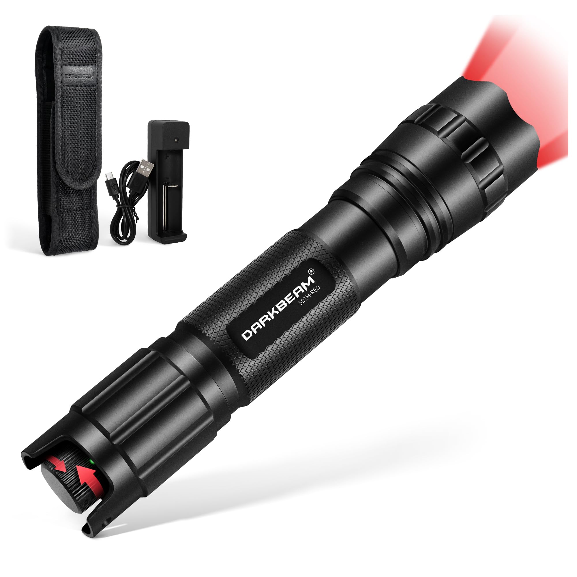 DARKBEAM red light flashlight front view for discreet night observation.