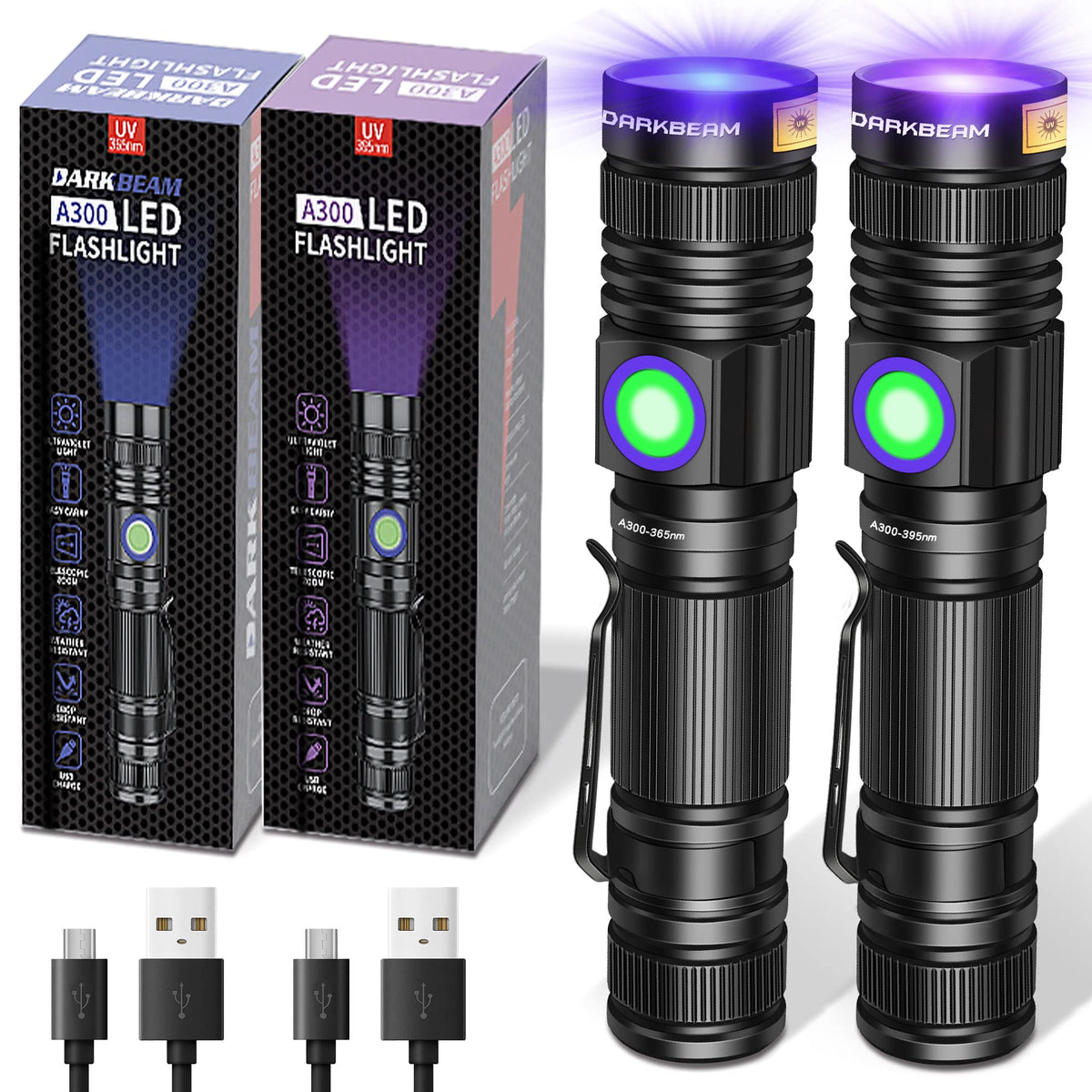 DARKBEAM UV flashlight 365nm for precise detection of fluorescence and hidden stains.