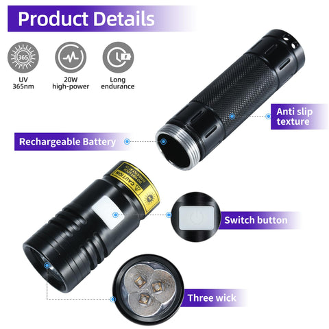 DARKBEAM UV flashlight in use detecting urine stains and hidden fluorescence