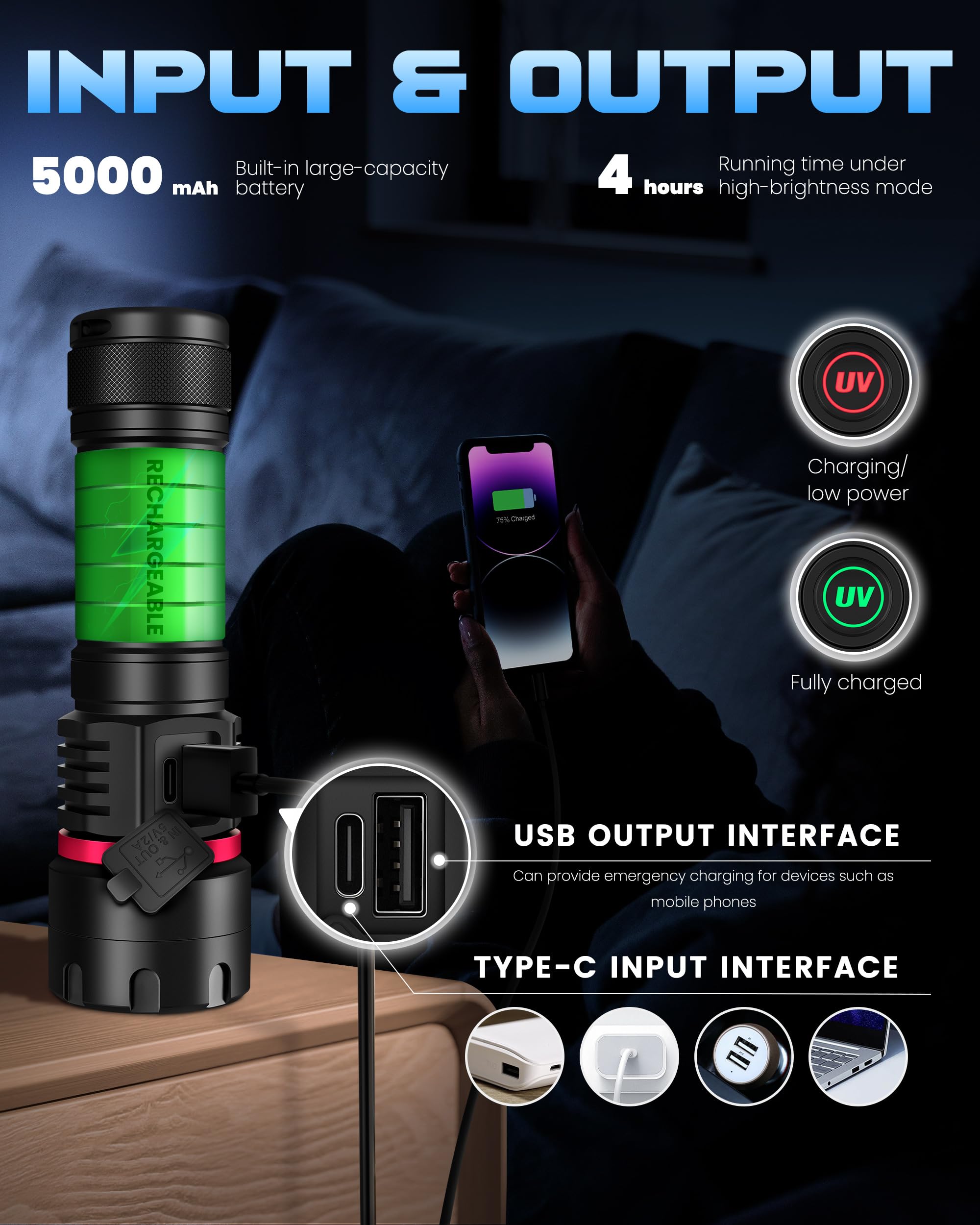 DARKBEAM UV flashlight compact handheld size for one-handed use