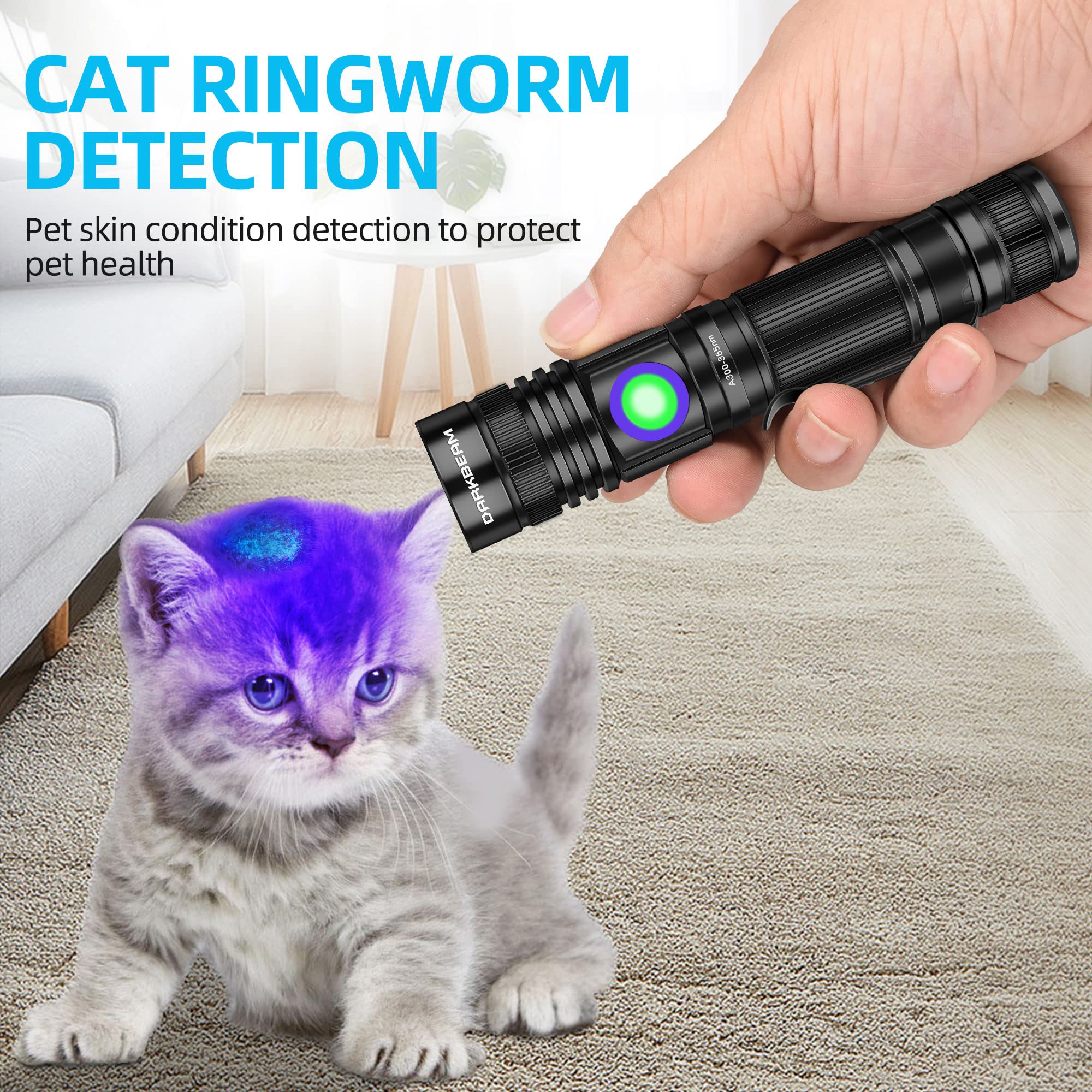 DARKBEAM zoom-focus UV light for broad or narrow beam detection.