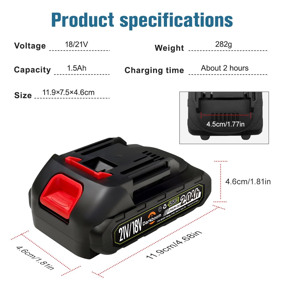 Darkboom battery being inserted into a cordless Makita-style tool for quick swap.