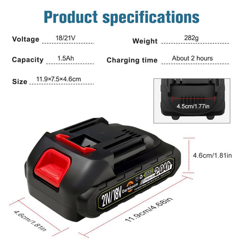 Darkboom battery being inserted into a cordless Makita-style tool for quick swap.