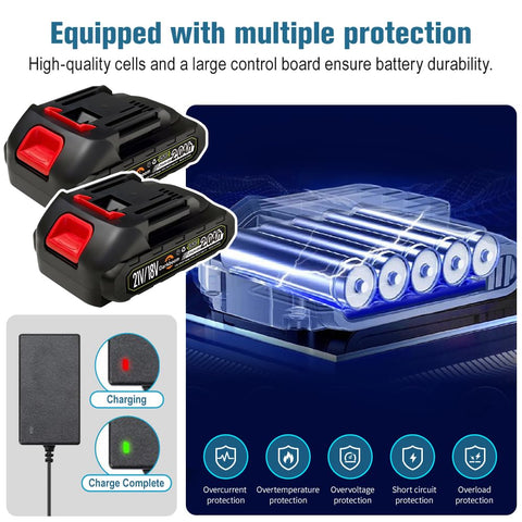 Darkboom packaging with two batteries and charger for convenient setup.
