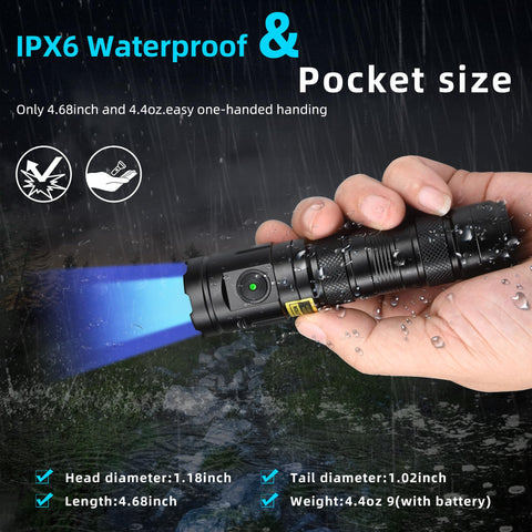 DARKDAWN USB-C rechargeable UV flashlight for quick charging.