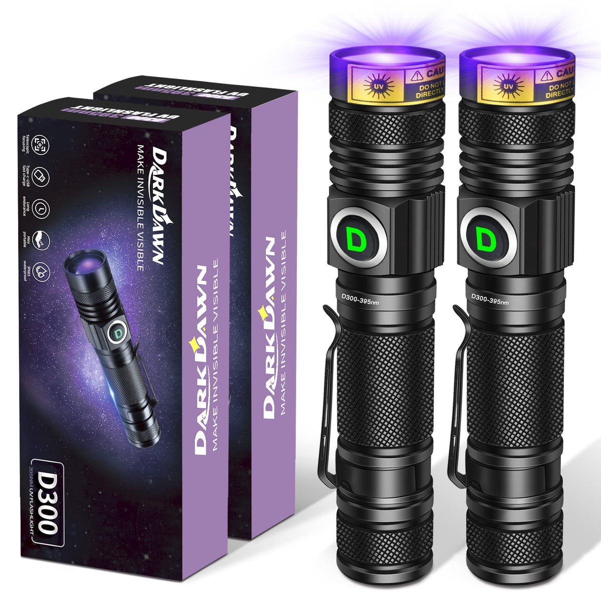 DARKDAWN UV Flashlight 395nm compact beam reveals stains and fluorescents for quick checks.