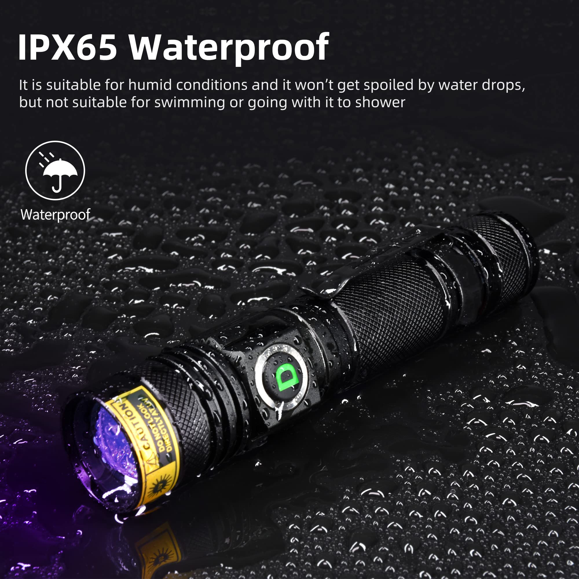 DARKDAWN UV Flashlight with portable clip fits belt or pocket.