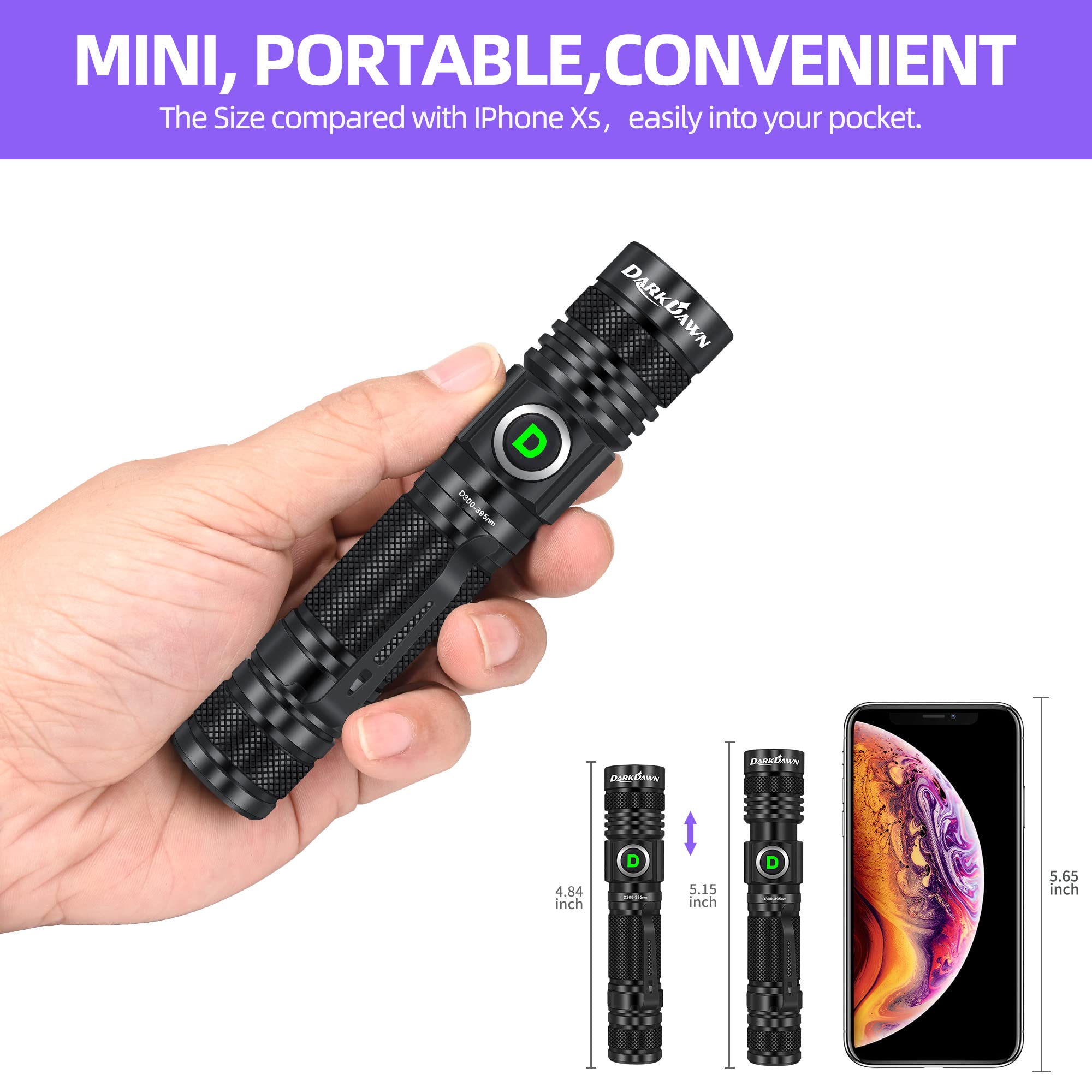 DARKDAWN UV Flashlight helps locate scorpions and fluorescent targets.