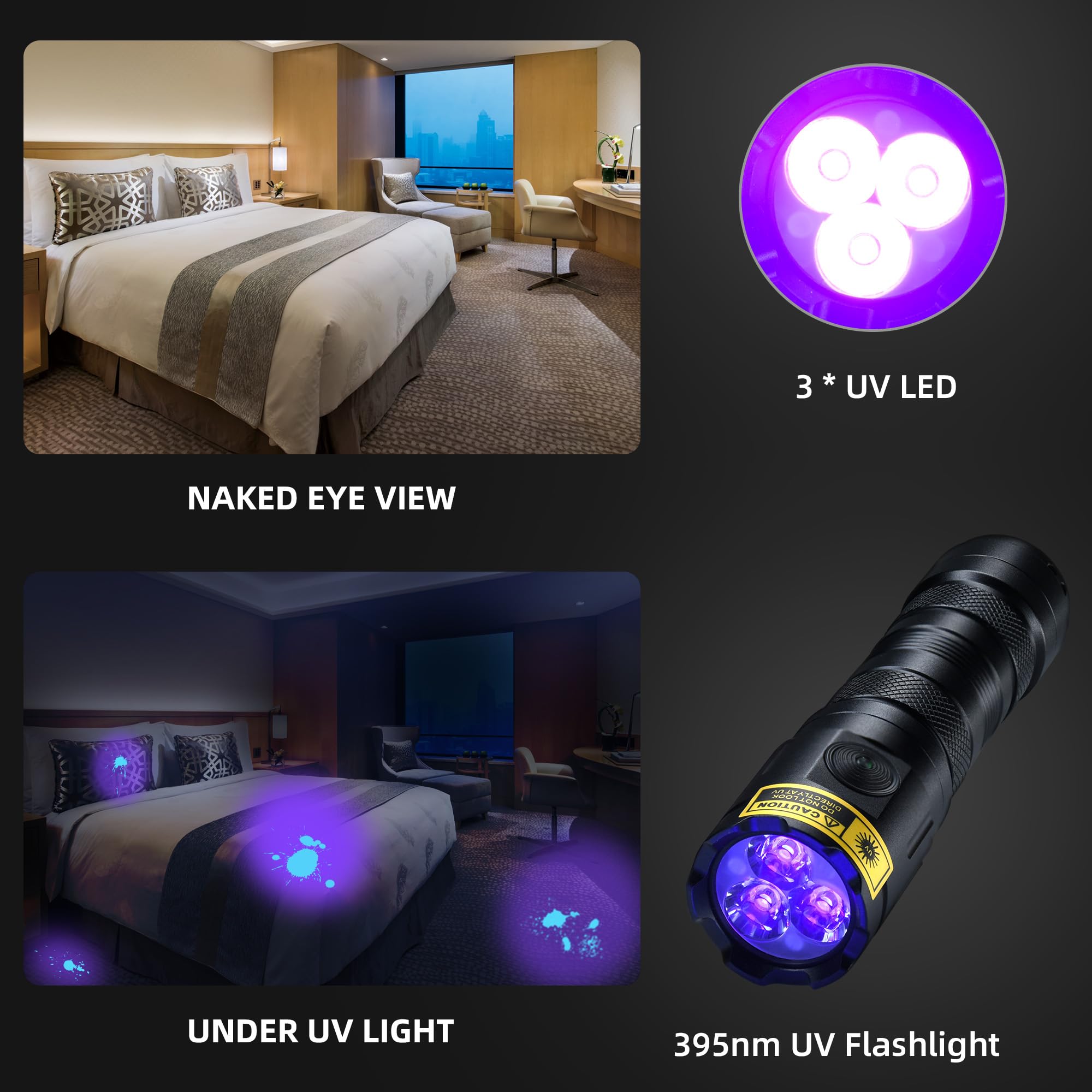 Three-LED ultraviolet array demonstrated for intense fluorescence and broader coverage.