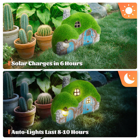 Darkdec resin garden figurine illuminates porch edges safely at night.