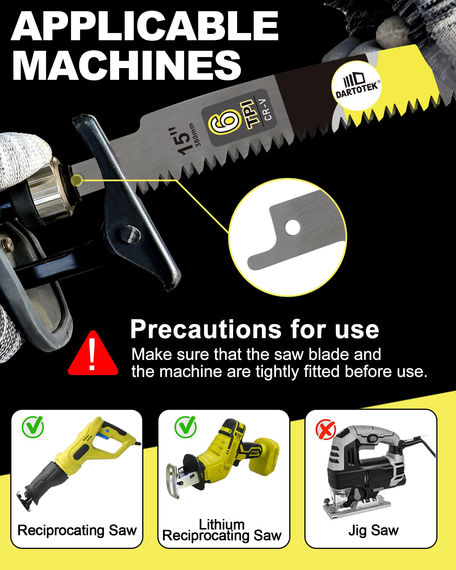 DARTOTEK universal compatibility fits most reciprocating saws