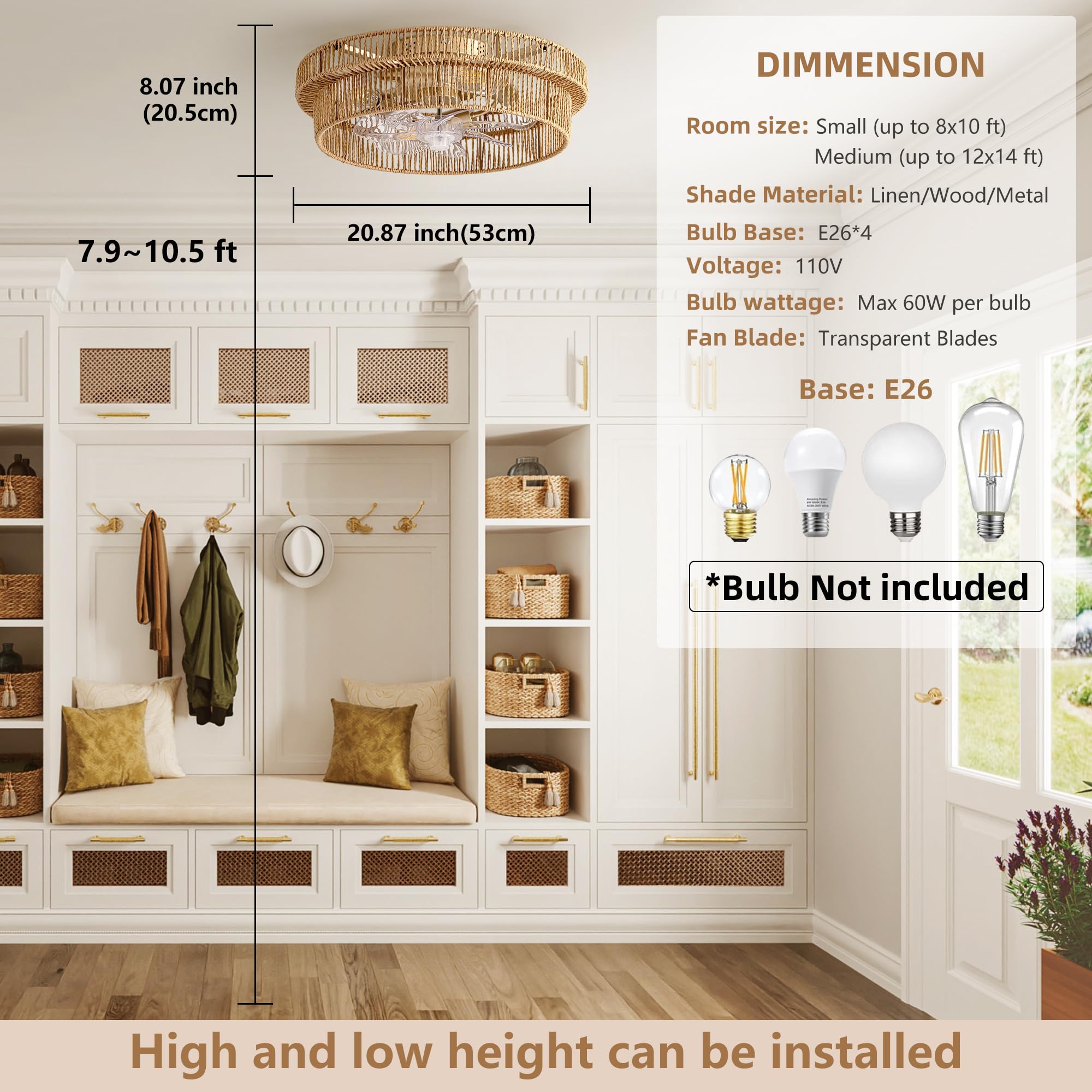 Brown flush-mount design blends with bedroom décor for a sleek look