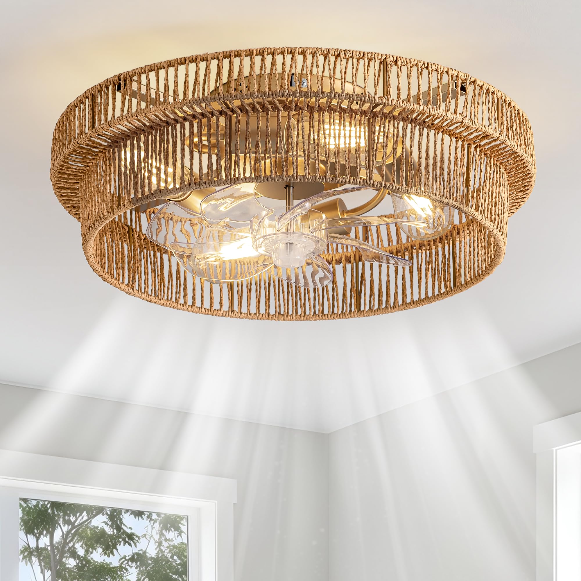DARYEWO rattan boho ceiling fan with light in brown completes living spaces