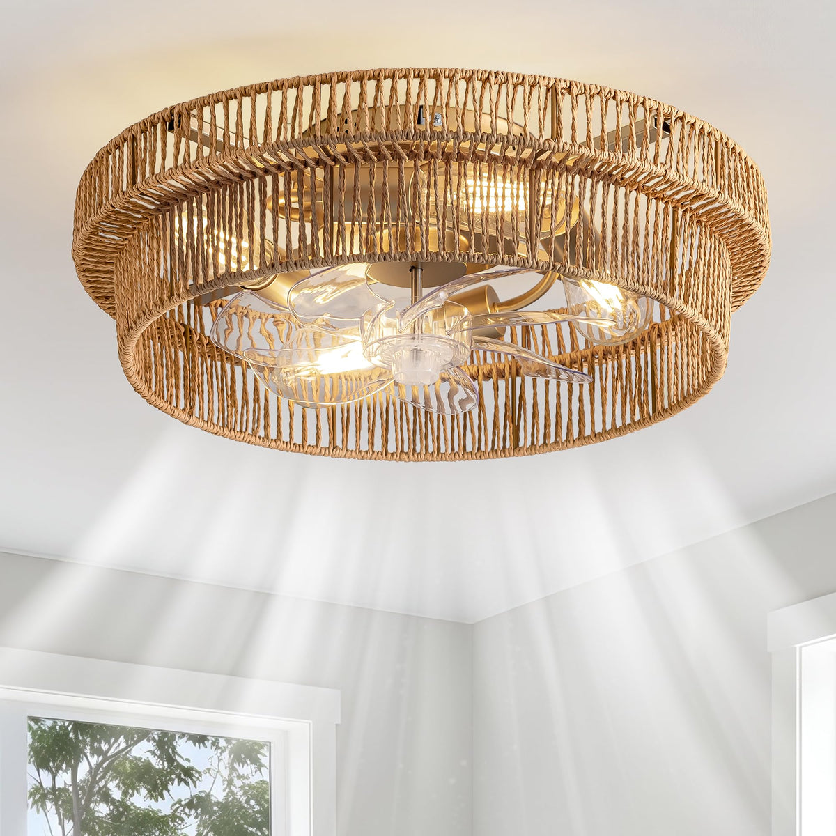 DARYEWO rattan boho ceiling fan with light in brown completes living spaces