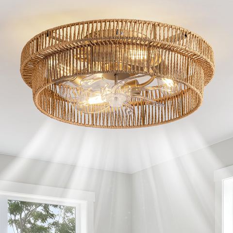 DARYEWO rattan boho ceiling fan with light in brown completes living spaces