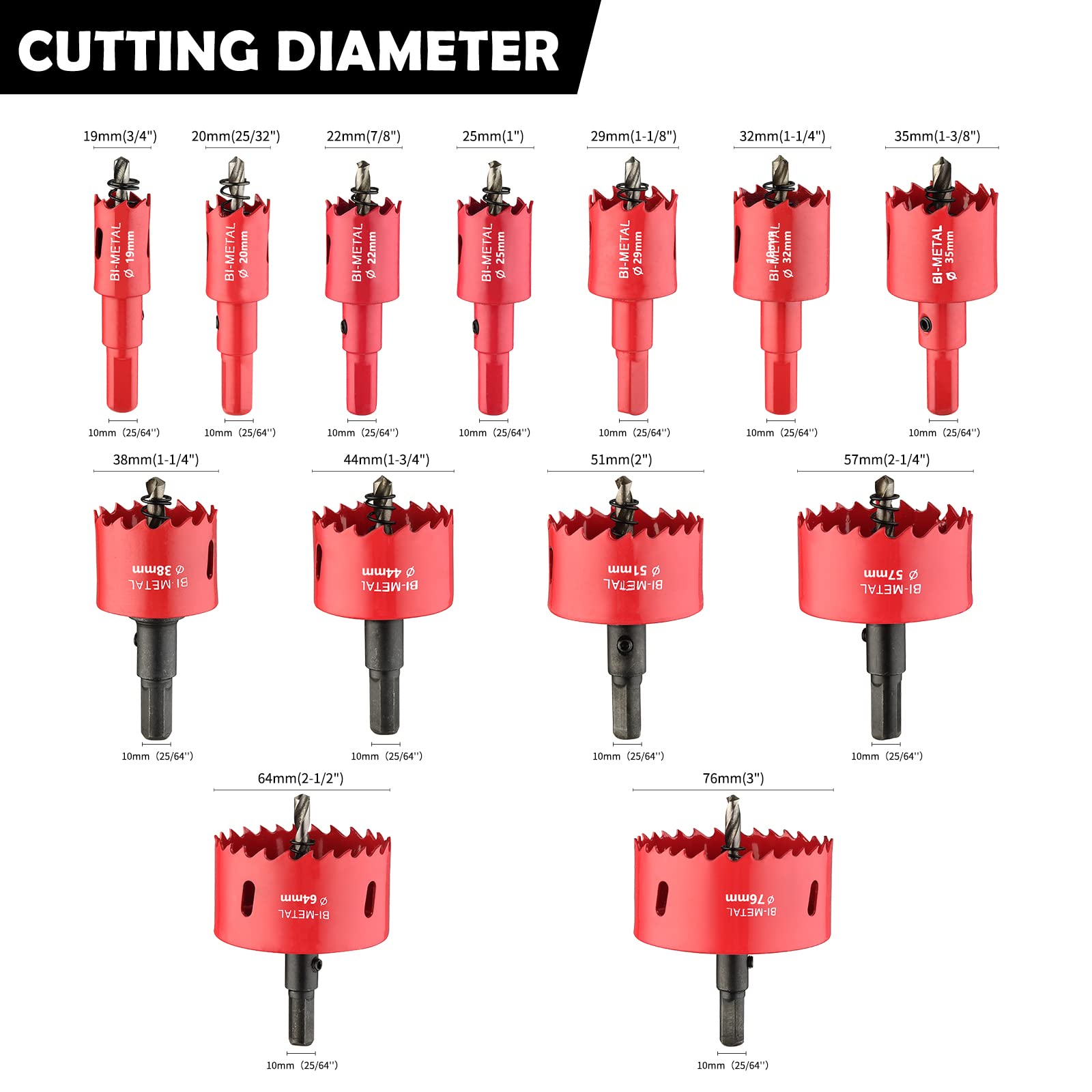 Dashap hole saw kit diameters range from 3/4 to 3 inches for wood and thin metal