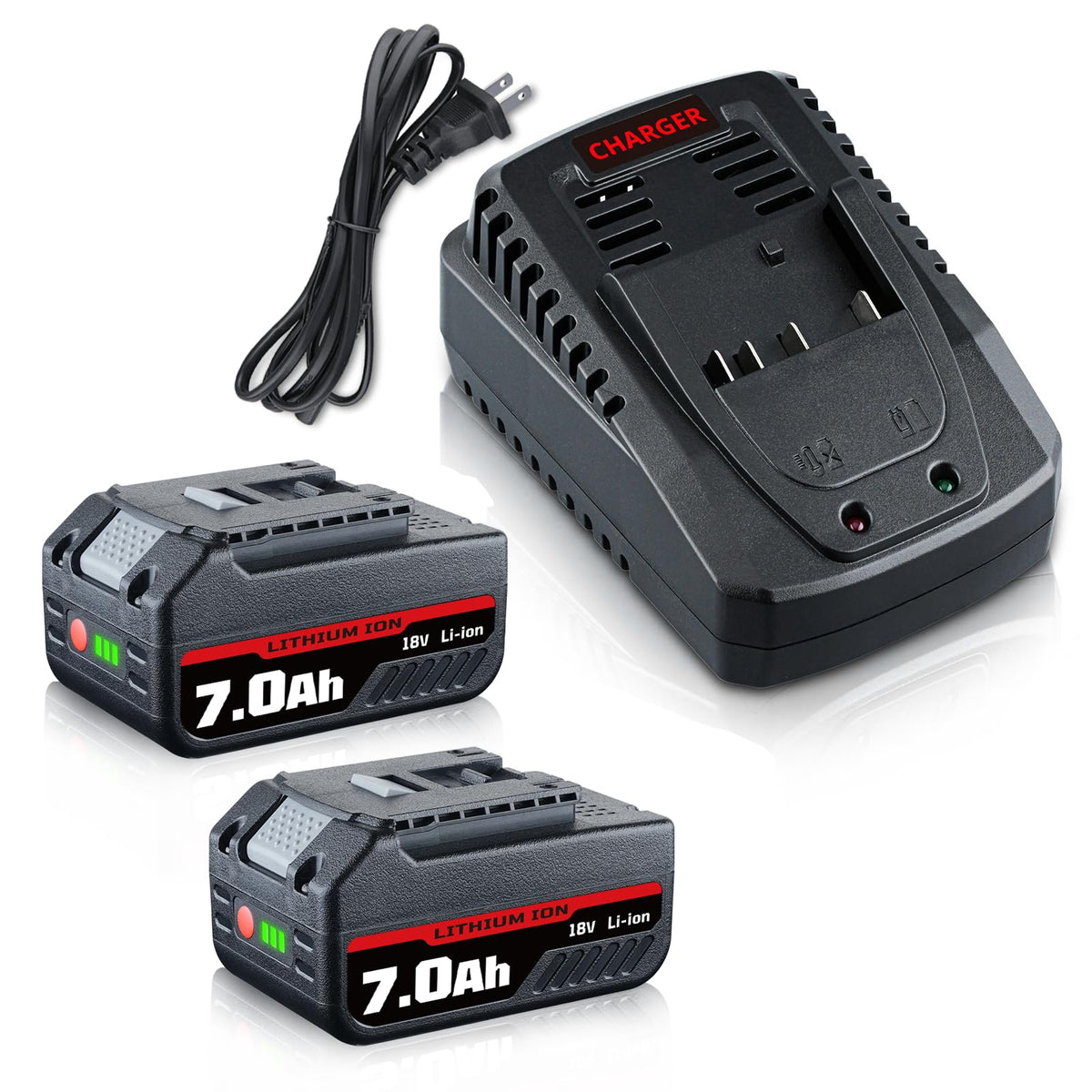 DASNITE BAT609 7Ah battery side view shows upgrade compatibility with Bosch 18V tools.