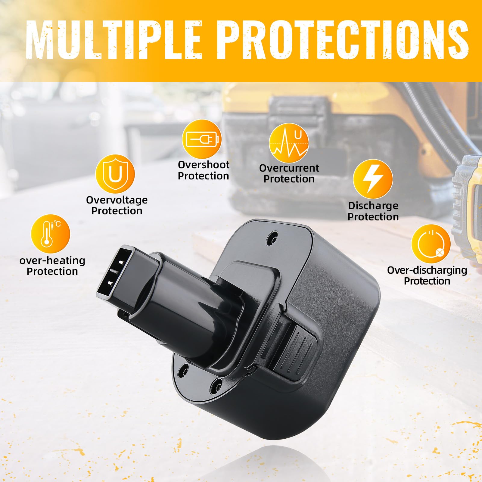 DASNITE DC9071 battery held in hand to illustrate compact 12V replacement