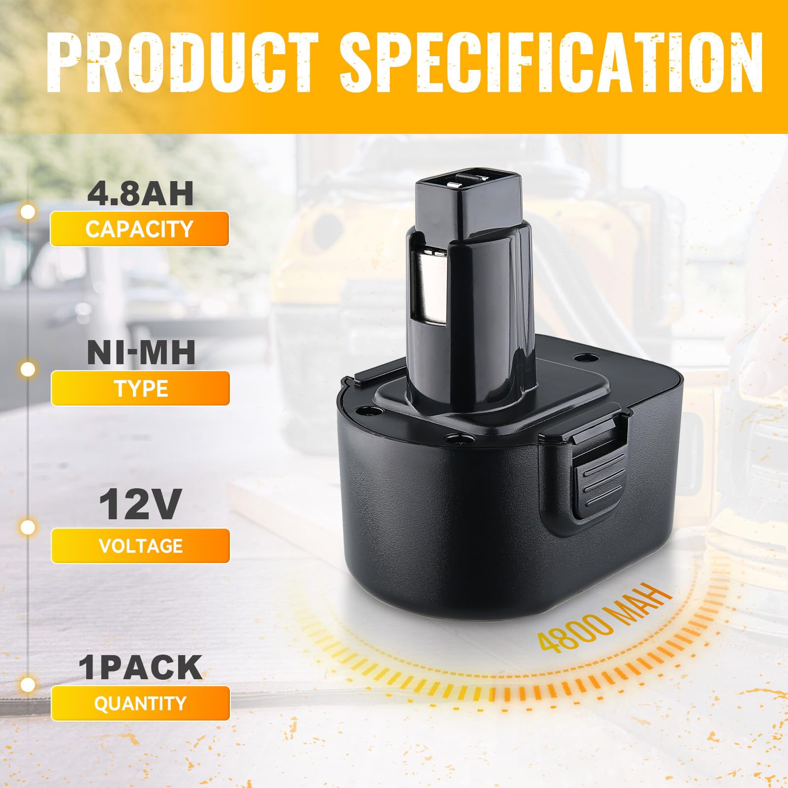 DASNITE DC9071 battery side ports for easy Dewalt 12V tool compatibility