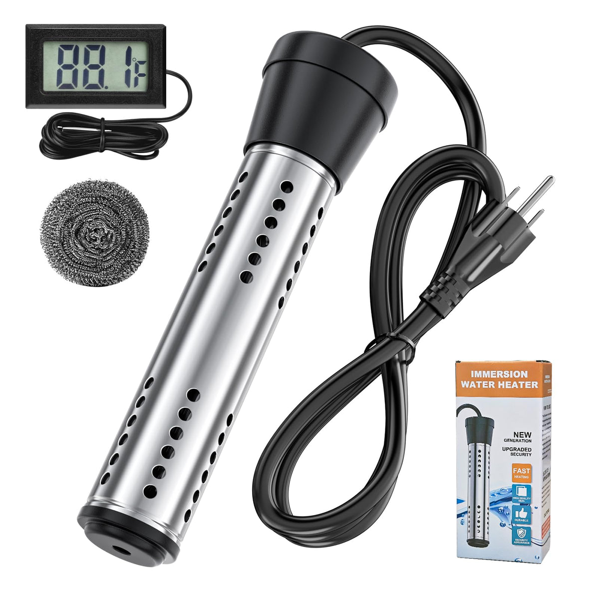 Dastminear 2000W immersion heater front view delivers quick hot water on the go