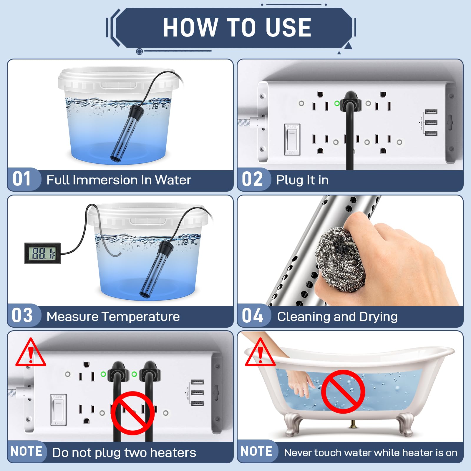 Dastminear bathtub setup shows versatile immersion heating in tubs