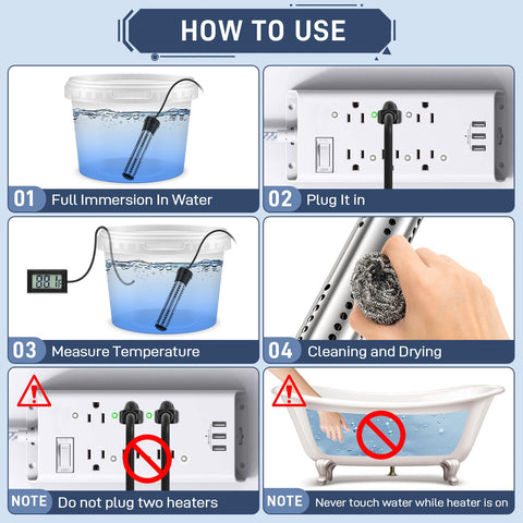 Dastminear bathtub setup shows versatile immersion heating in tubs