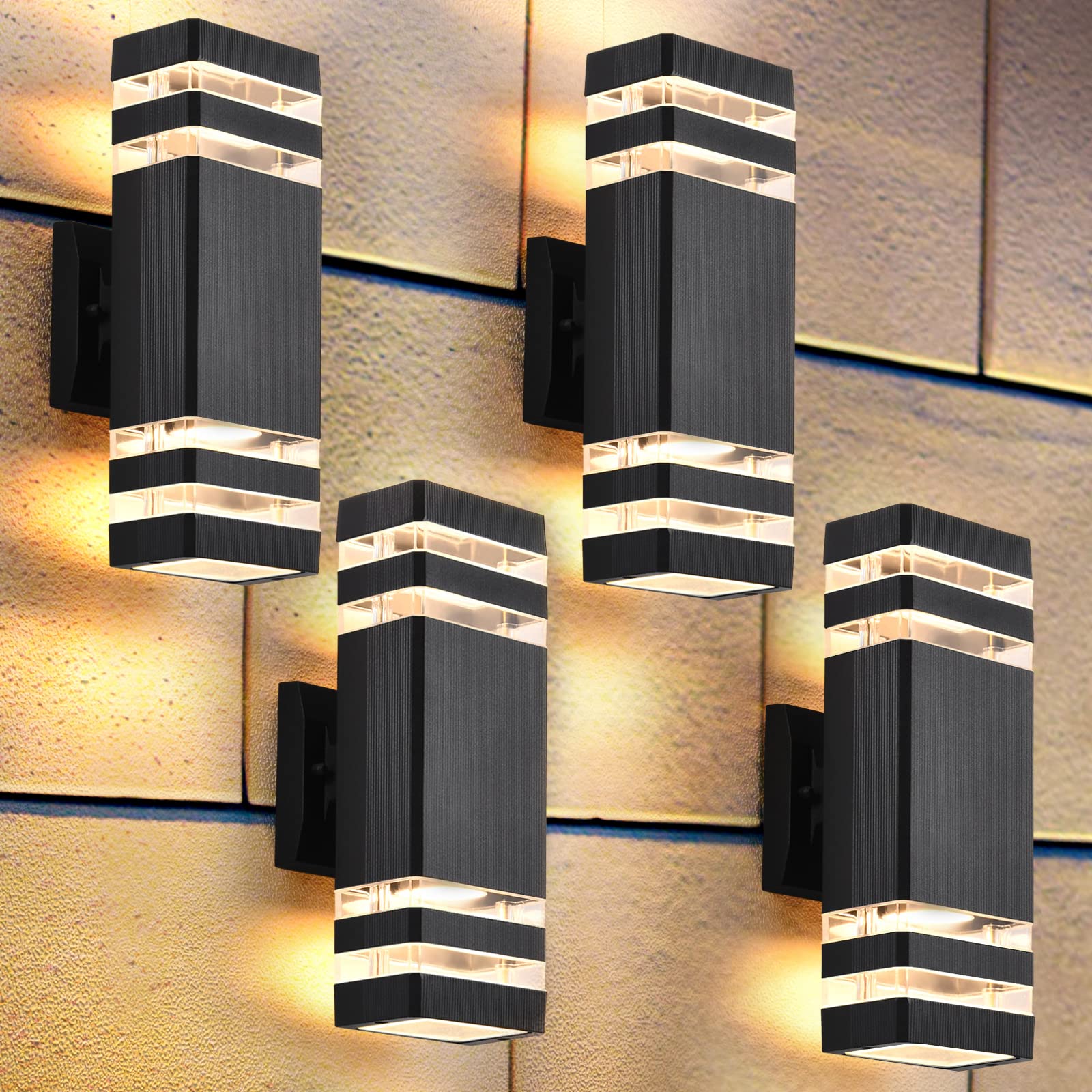 DASTOR 4-pack outdoor wall lights front view with warm up-down glow for entryways