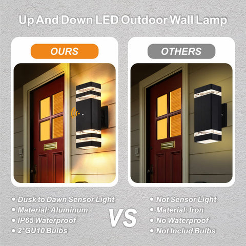 DASTOR dusk-to-dawn outdoor wall light weatherproof aluminum finish
