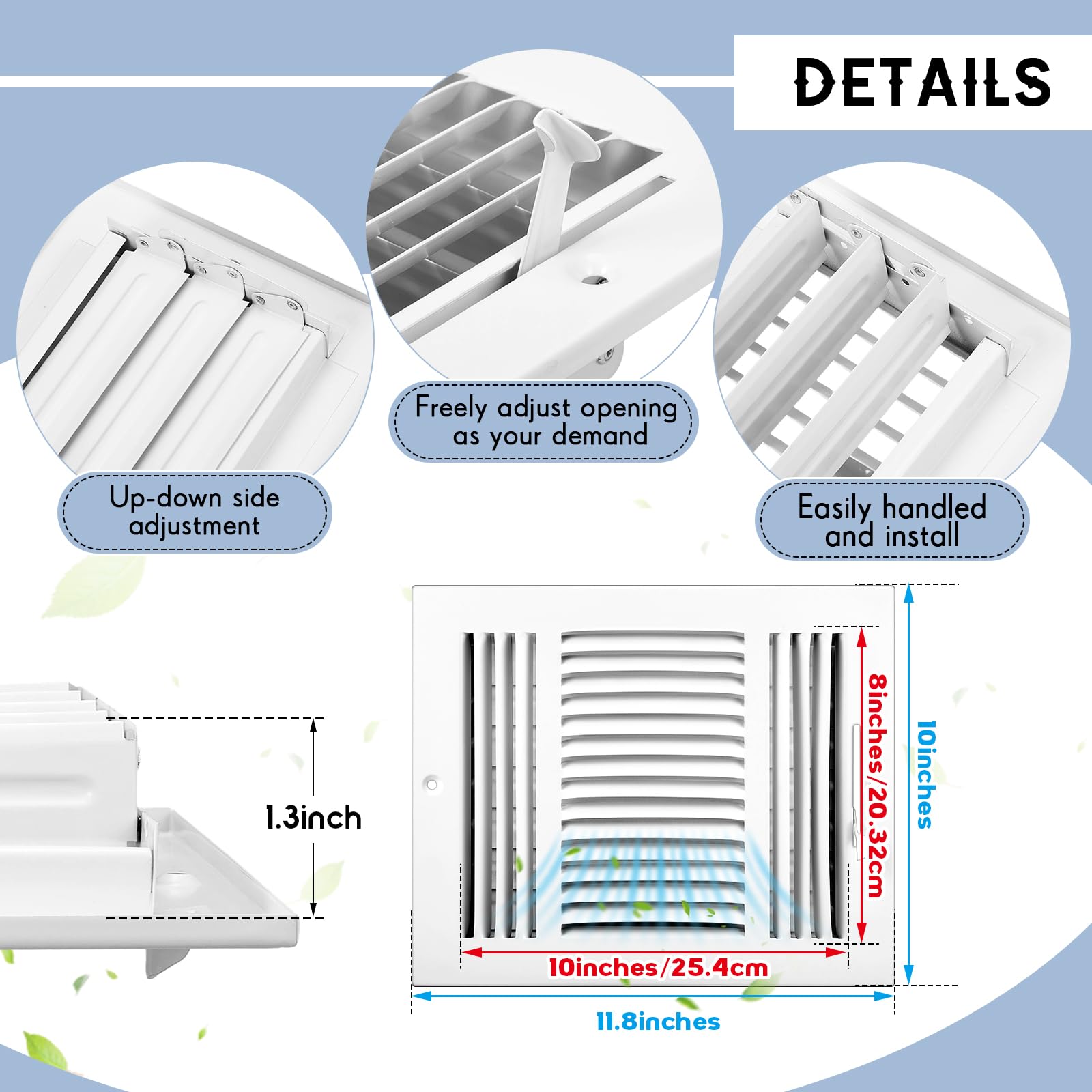 Datanly vent cover damper adjustment on the right side for manual airflow control