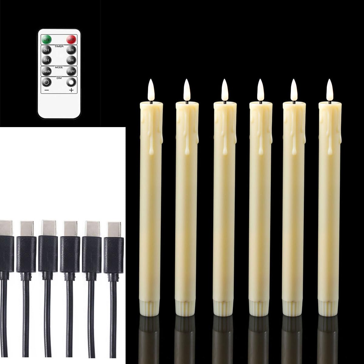 Datomarry beige taper candle with remote control for easy on/off and timer.