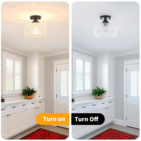 Daunton etched glass shade pattern enhances room lighting.