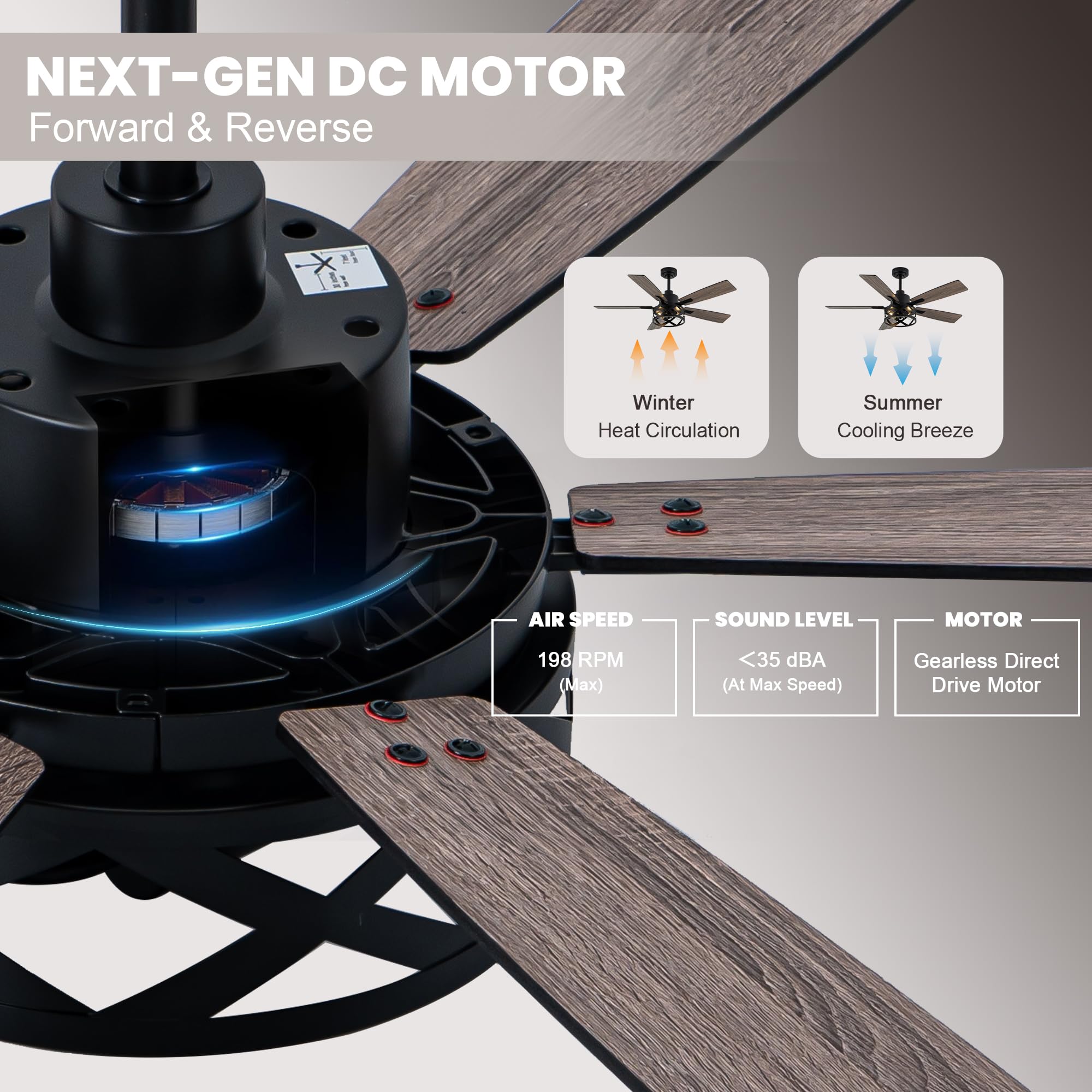 Dawn Whisper 52-inch fan with integrated light for bright illumination