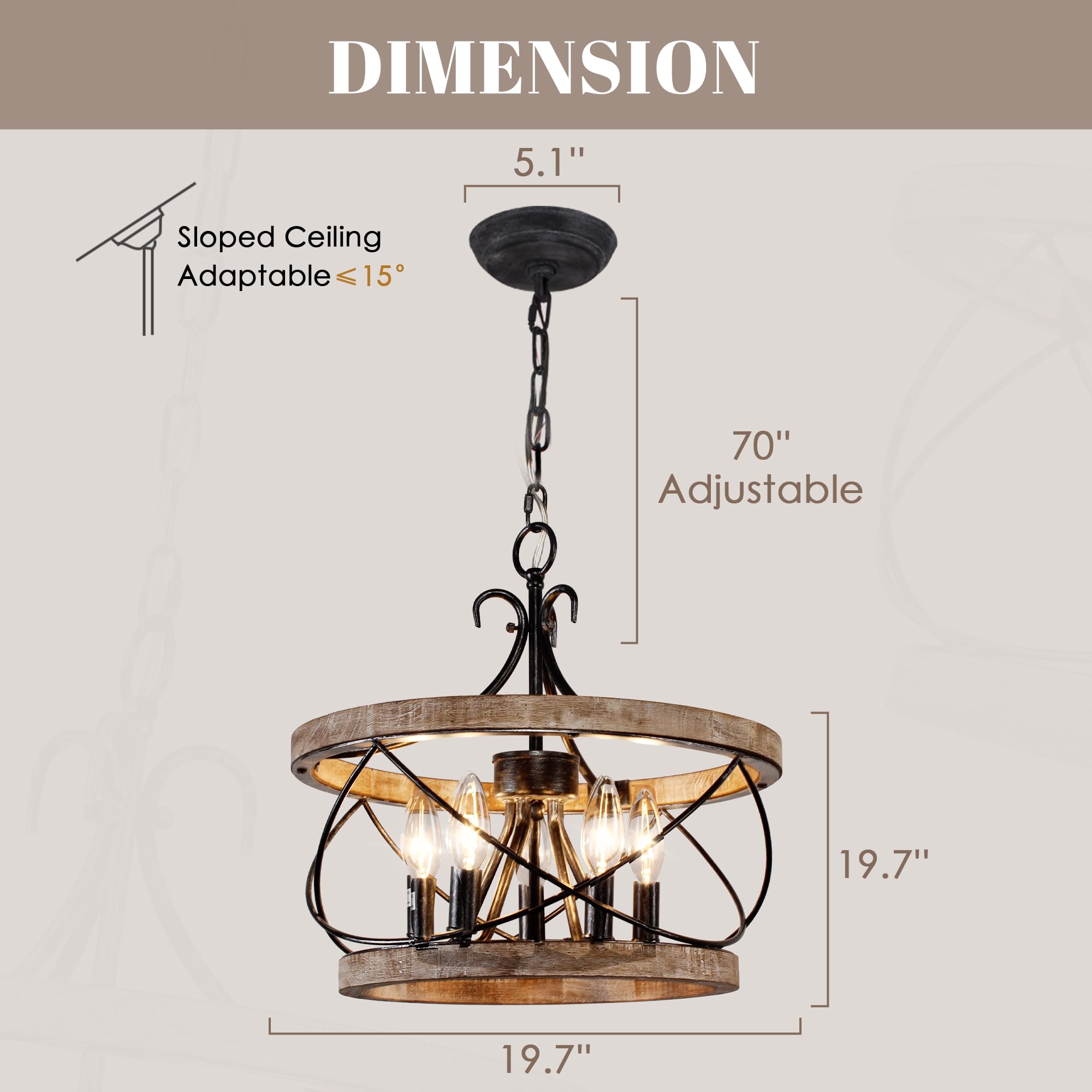 Close-up of Dawn Whisper wood drum chandelier with handcrafted finish