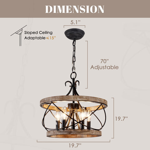 Close-up of Dawn Whisper wood drum chandelier with handcrafted finish