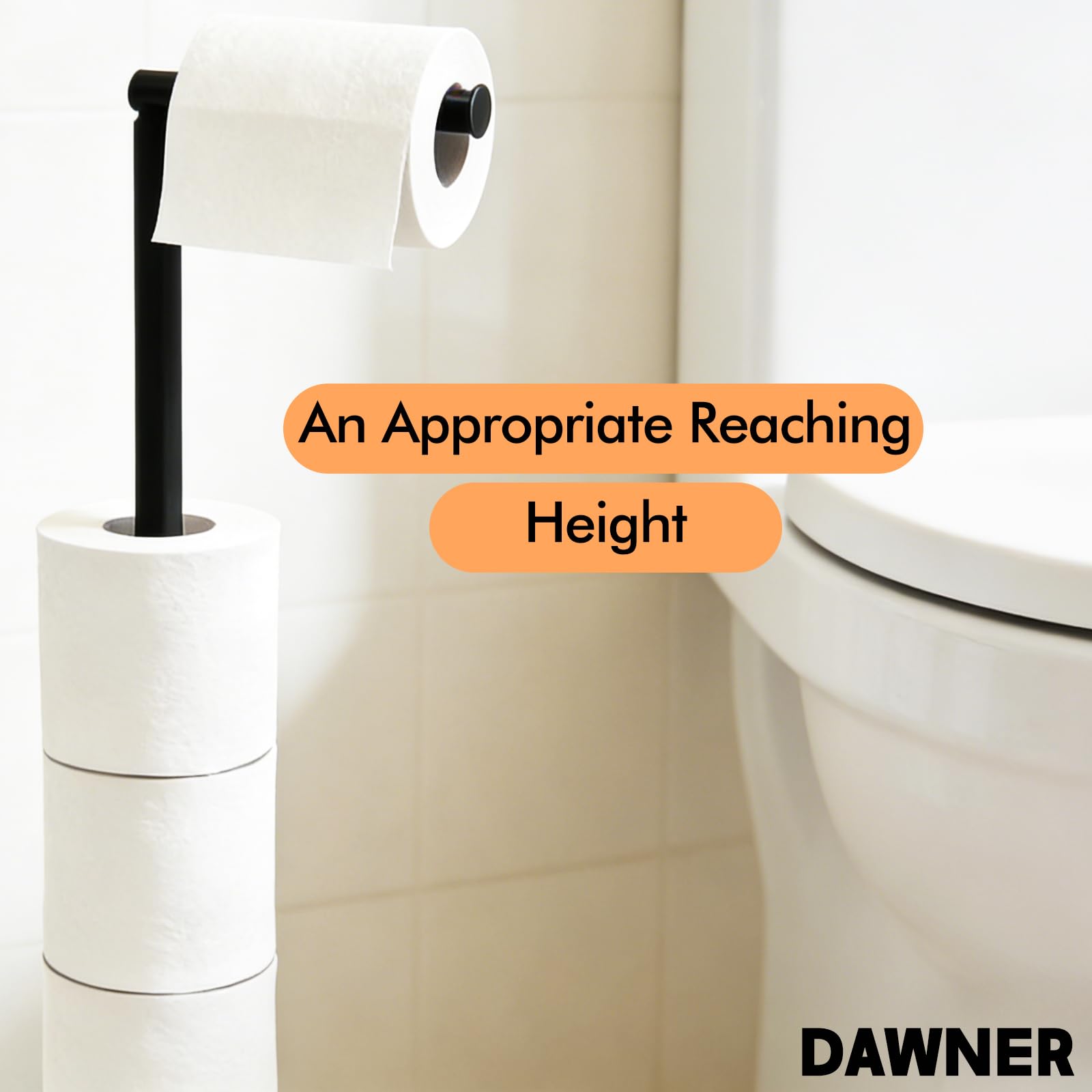 DAWNER free-standing toilet-paper-stand provides versatile placement in any bathroom.