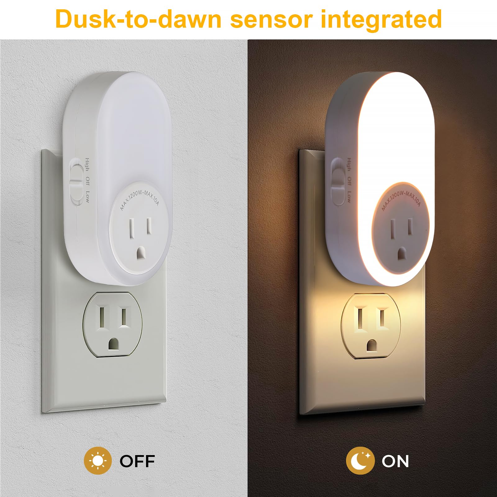 Dawnrise dimmable night light shows two brightness levels: 20 lm and 5 lm.