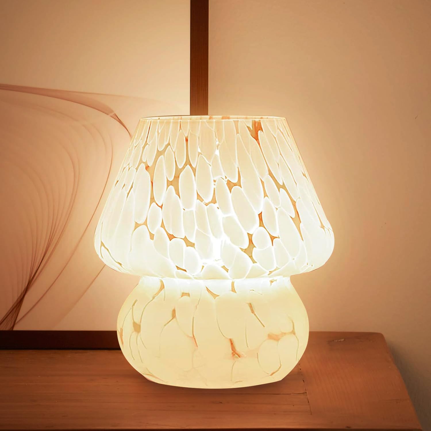 Dawnwake glass-shade lamp blends mid-century charm with modern aesthetics.