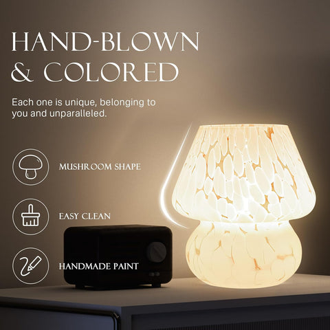 Dawnwake mushroom lamp ceramic base in art-nouveau style enhances living room decor.