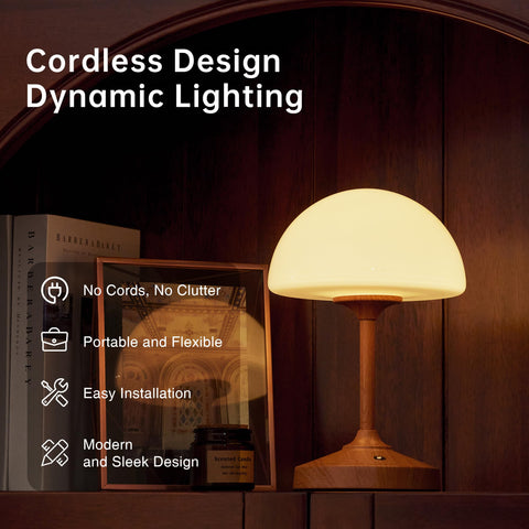 Dawnwake Mushroom Lamp dining-room setup presents modern, compact accent lighting.