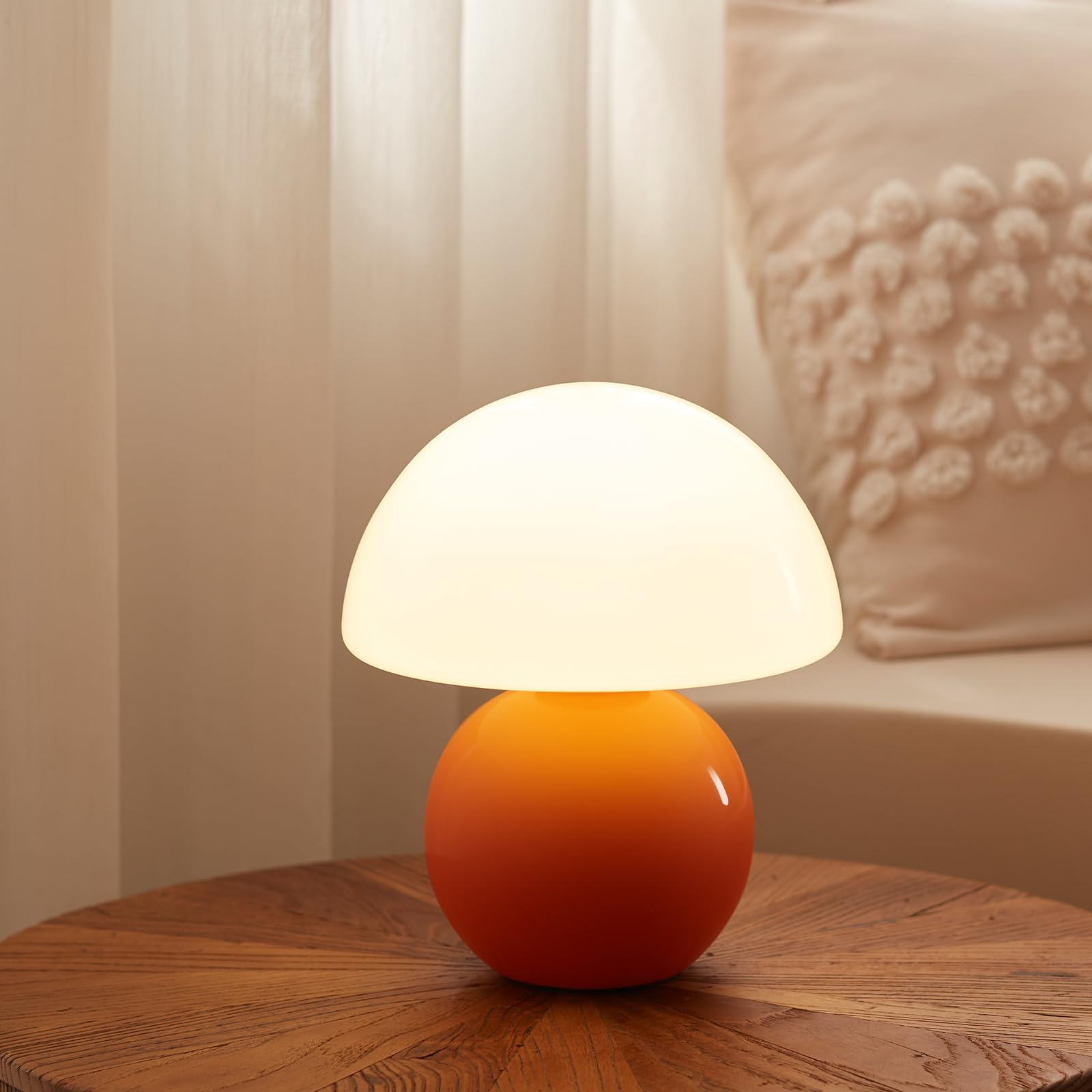 Dawnwake mushroom lamp with glass shade for warm bedside ambience