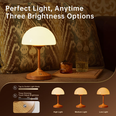Dawnwake Mushroom Lamp glass-shade highlights delicate design for bedroom decor.