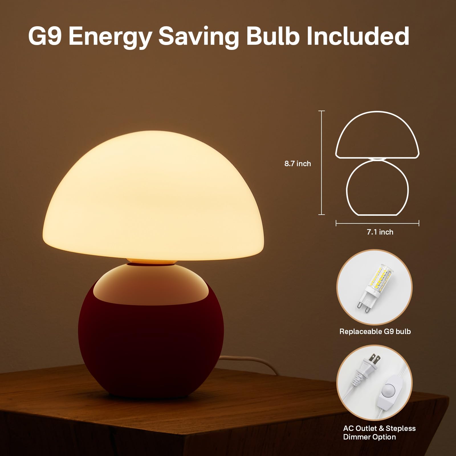 Soft, flicker-free mushroom glow creates a warm, welcoming atmosphere.