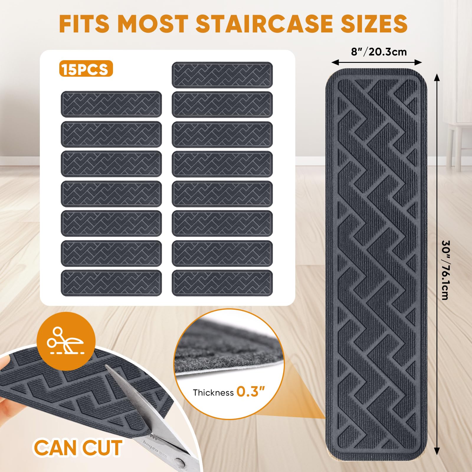 Dayacoco non-slip backing with TPE grip on smooth stairs