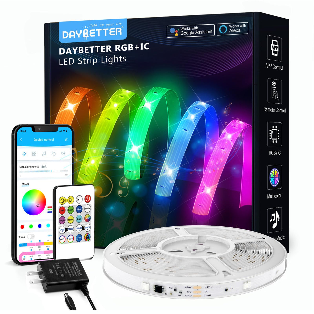 DAYBETTER 100ft smart strip in living room creating ambient lighting