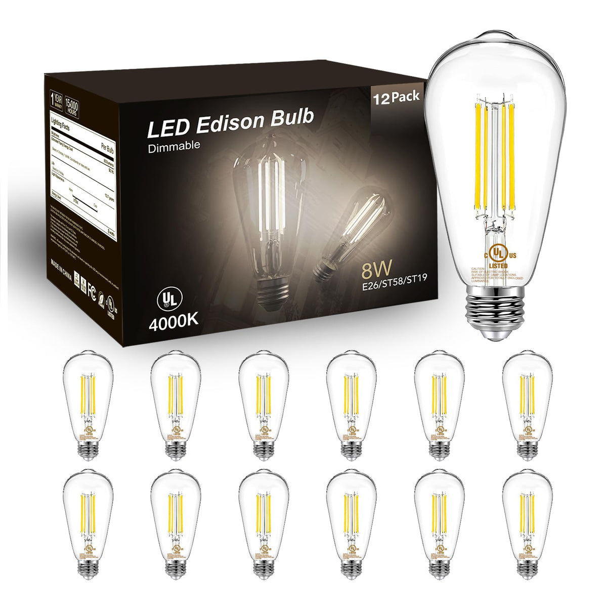 DAYBETTER 12-pack vintage LED Edison bulbs for warm, timeless ambiance.
