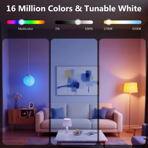 DayBETTER app control highlights scheduling and color/temperature settings.