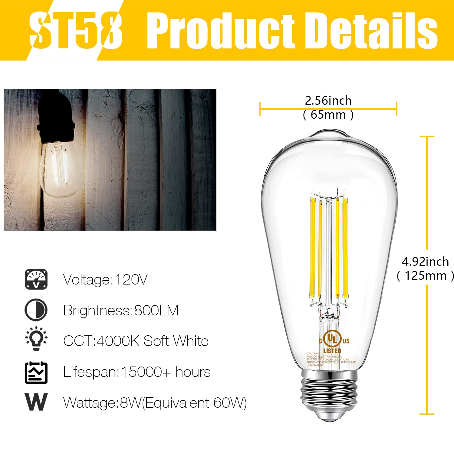 DAYBETTER clear-glass filament bulb highlighting vintage style with bright neutral light.