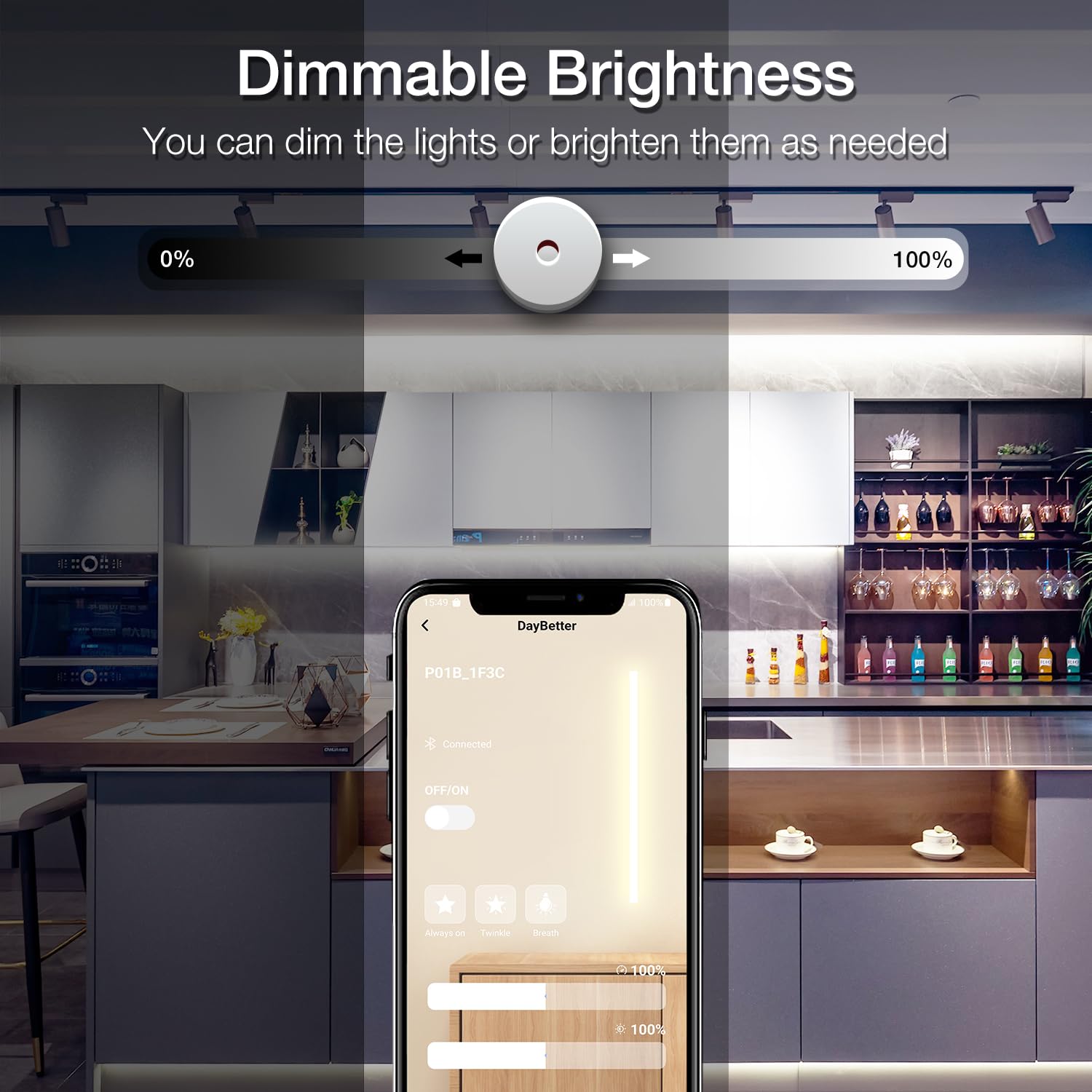 DAYBETTER COB LED strip flexible installation along shelves and cabinets